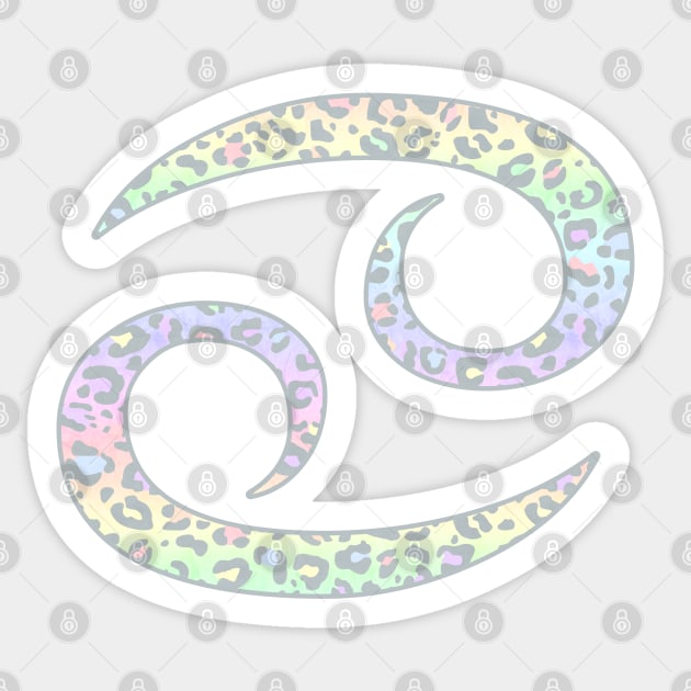 Cancer Zodiac Horoscope Symbol in Pastel Rainbow Leopard Print Sticker by bumblefuzzies